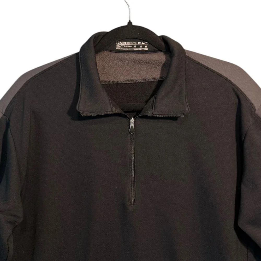Nike Golf Mens NikeFIT Therma 1/4‎ Zip Fleece Pullover Black Grey Medium Cozy
